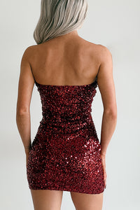Dare To Flirt Strapless Sequin Mini Dress (Burgundy)