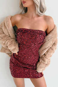 Dare To Flirt Strapless Sequin Mini Dress (Burgundy)