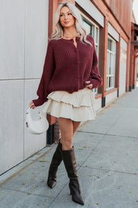 Right Thing Knit Raglan Sleeve Cardigan (Wine) - NanaMacs