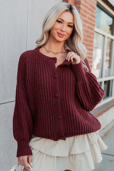 Right Thing Knit Raglan Sleeve Cardigan (Wine) - NanaMacs