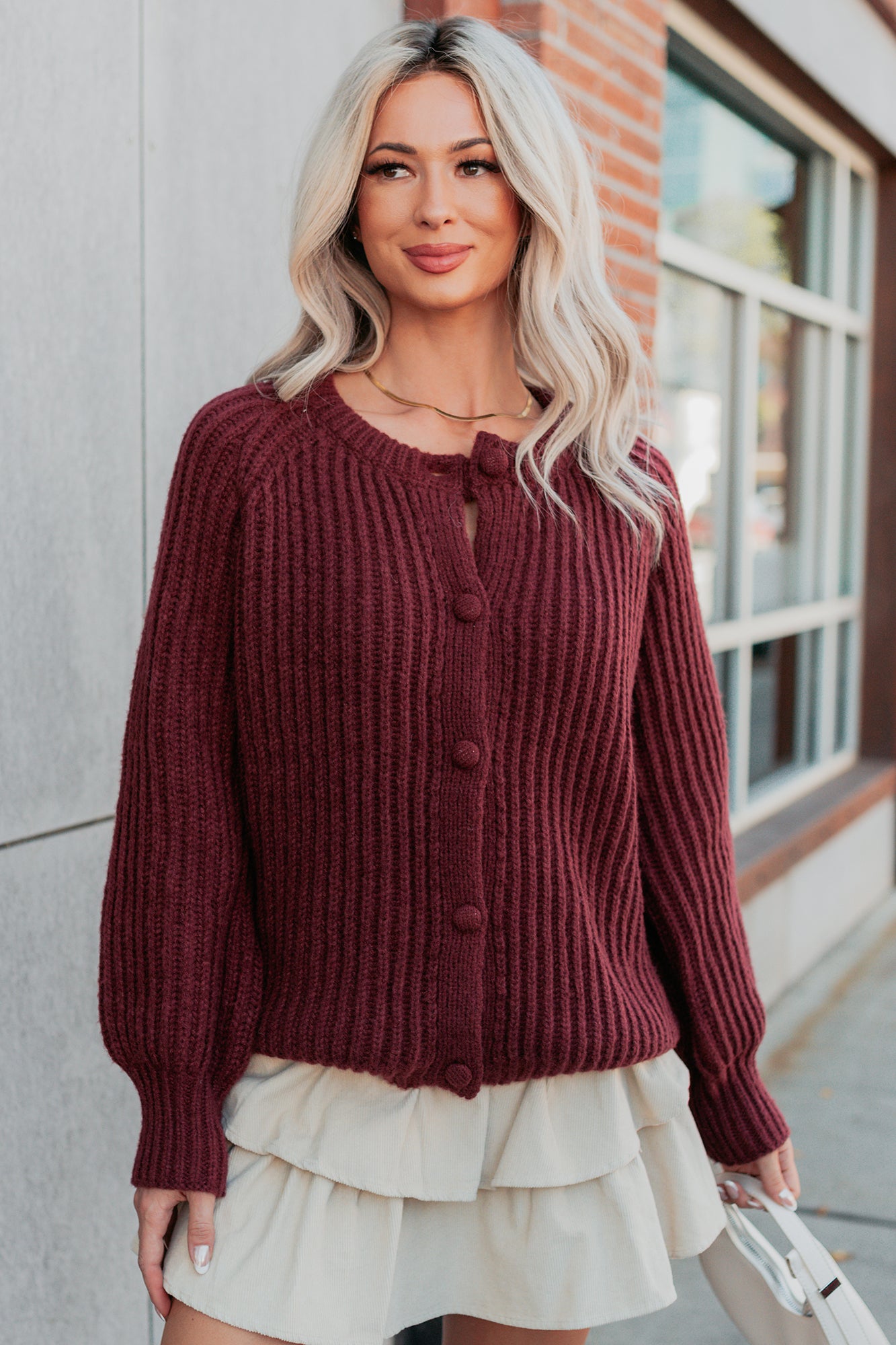 Right Thing Knit Raglan Sleeve Cardigan (Wine) - NanaMacs