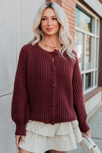 Right Thing Knit Raglan Sleeve Cardigan (Wine) - NanaMacs