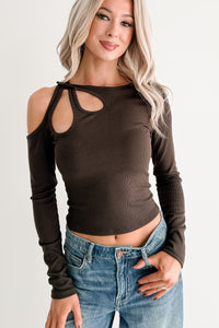 Keep It Light Cut-Out Long Sleeve Top (Chocolate) - NanaMacs