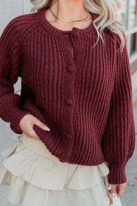 Right Thing Knit Raglan Sleeve Cardigan (Wine) - NanaMacs