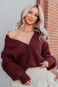 Right Thing Knit Raglan Sleeve Cardigan (Wine) - NanaMacs