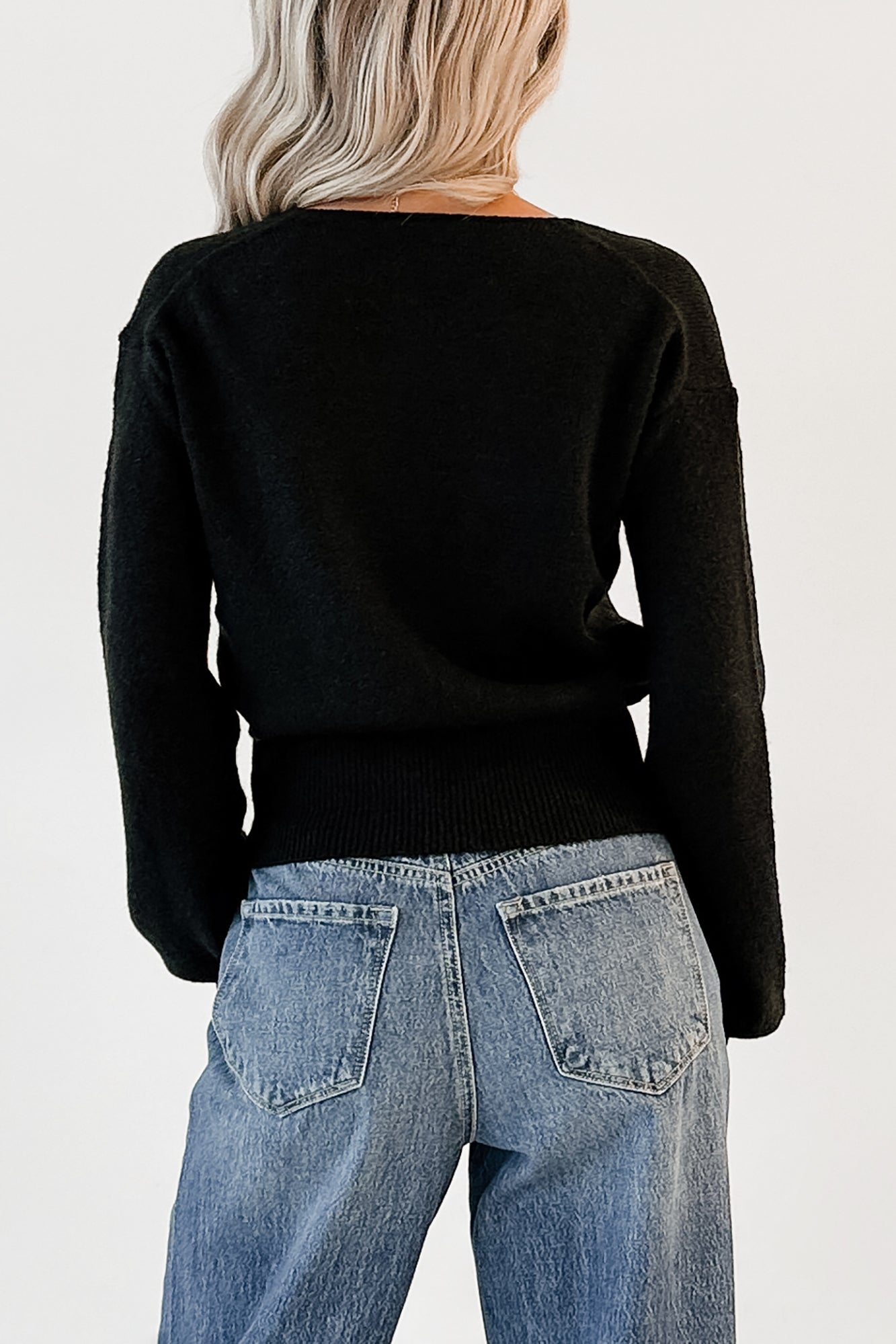 She’s Sunshine V Neck Knit Sweater (Black) - NanaMacs