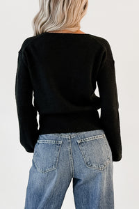 She’s Sunshine V Neck Knit Sweater (Black) - NanaMacs