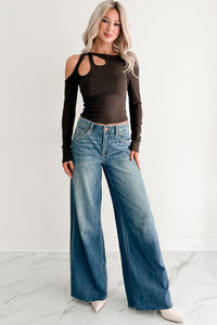 Keep It Light Cut-Out Long Sleeve Top (Chocolate) - NanaMacs