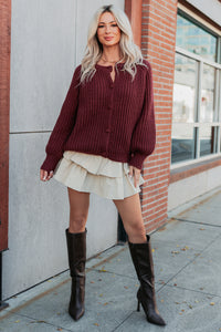 Right Thing Knit Raglan Sleeve Cardigan (Wine) - NanaMacs