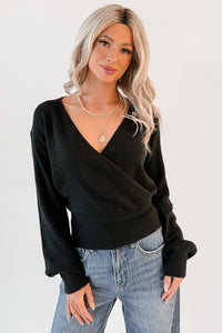 She’s Sunshine V Neck Knit Sweater (Black) - NanaMacs