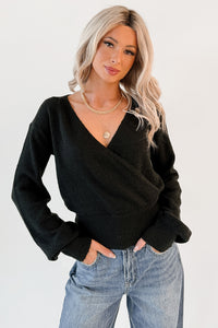 She’s Sunshine V Neck Knit Sweater (Black) - NanaMacs