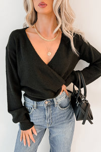 She’s Sunshine V Neck Knit Sweater (Black) - NanaMacs