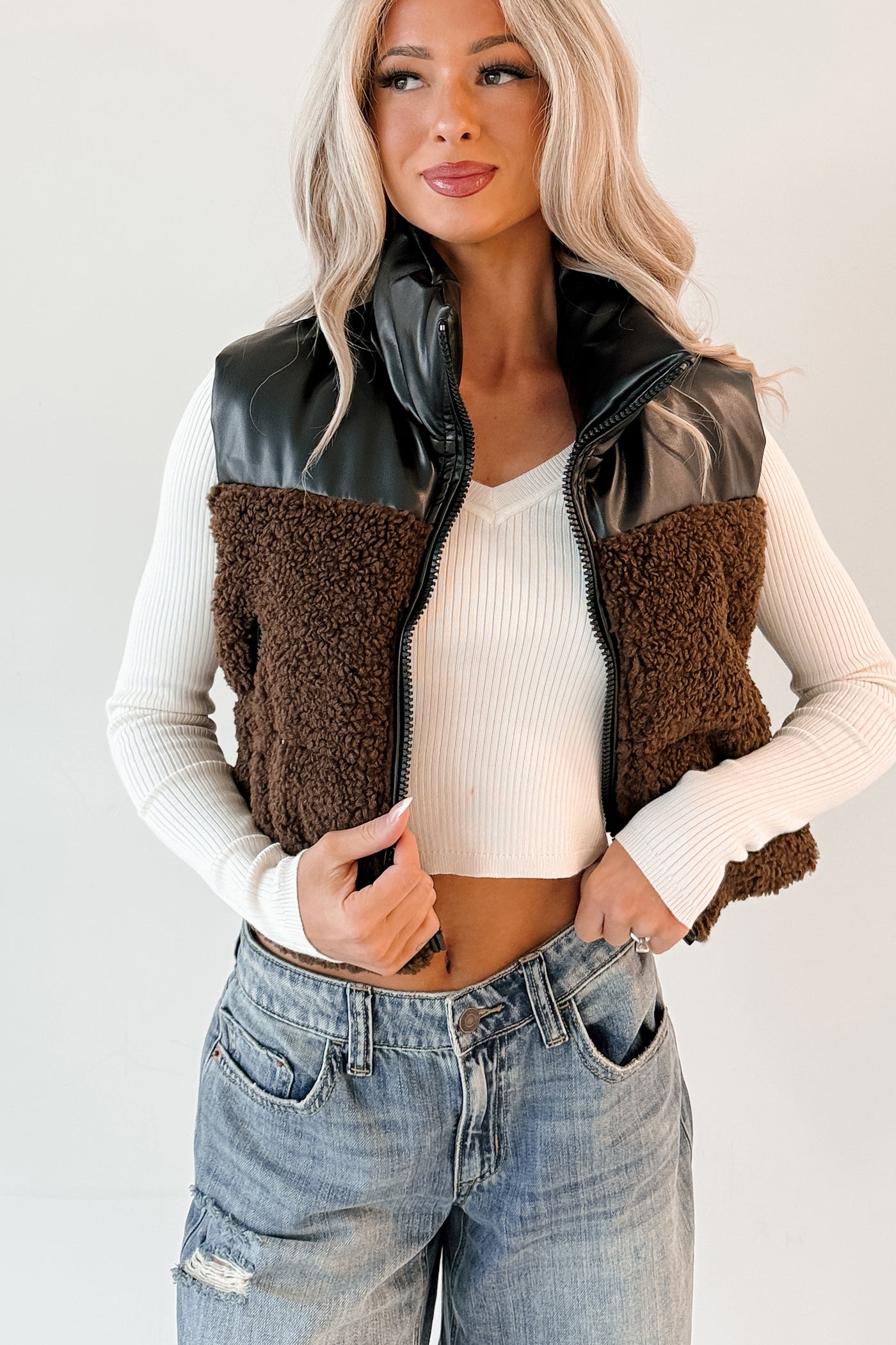 Candle Lit Nights Sherpa Puffer Vest (Brown) - NanaMacs
