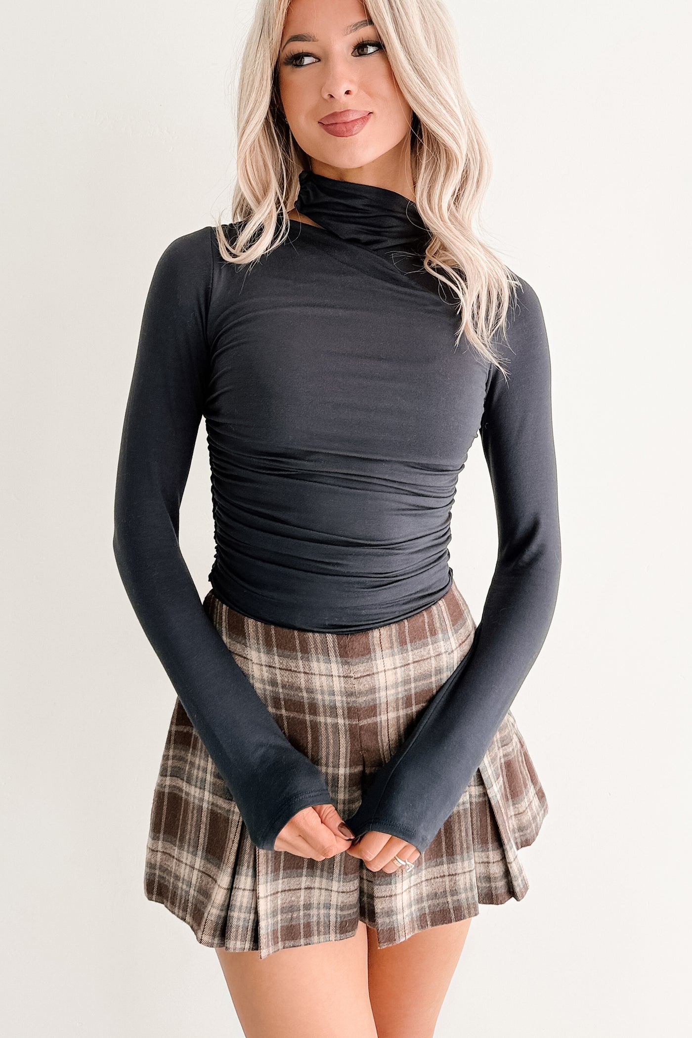 Close To Me Long Sleeve Cut-Out Top (Dark Navy) - NanaMacs