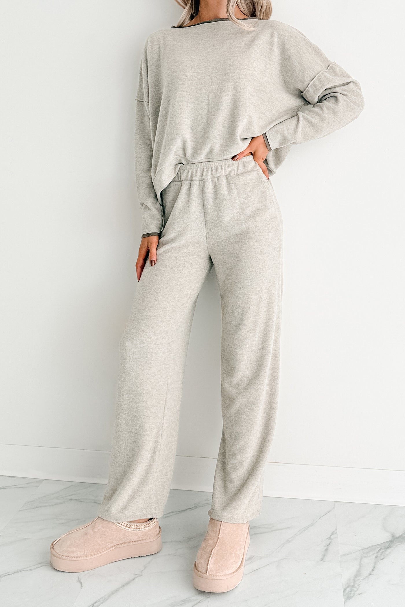 Stay Toasty Straight Leg Lounge Pants (Heather Taupe) - NanaMacs
