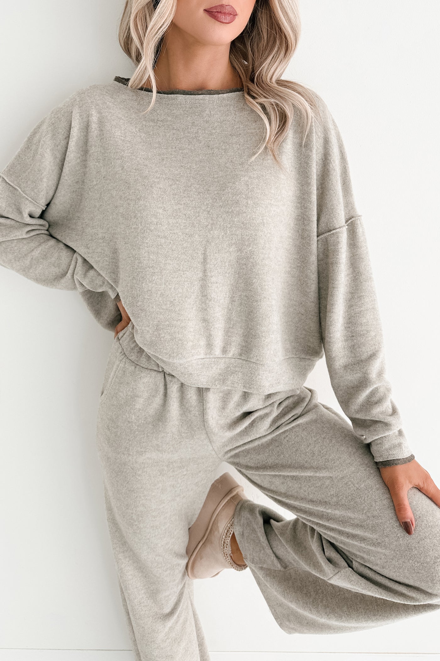 Woolen Wishes Contrast Trim Sweater (Heather Taupe) - NanaMacs