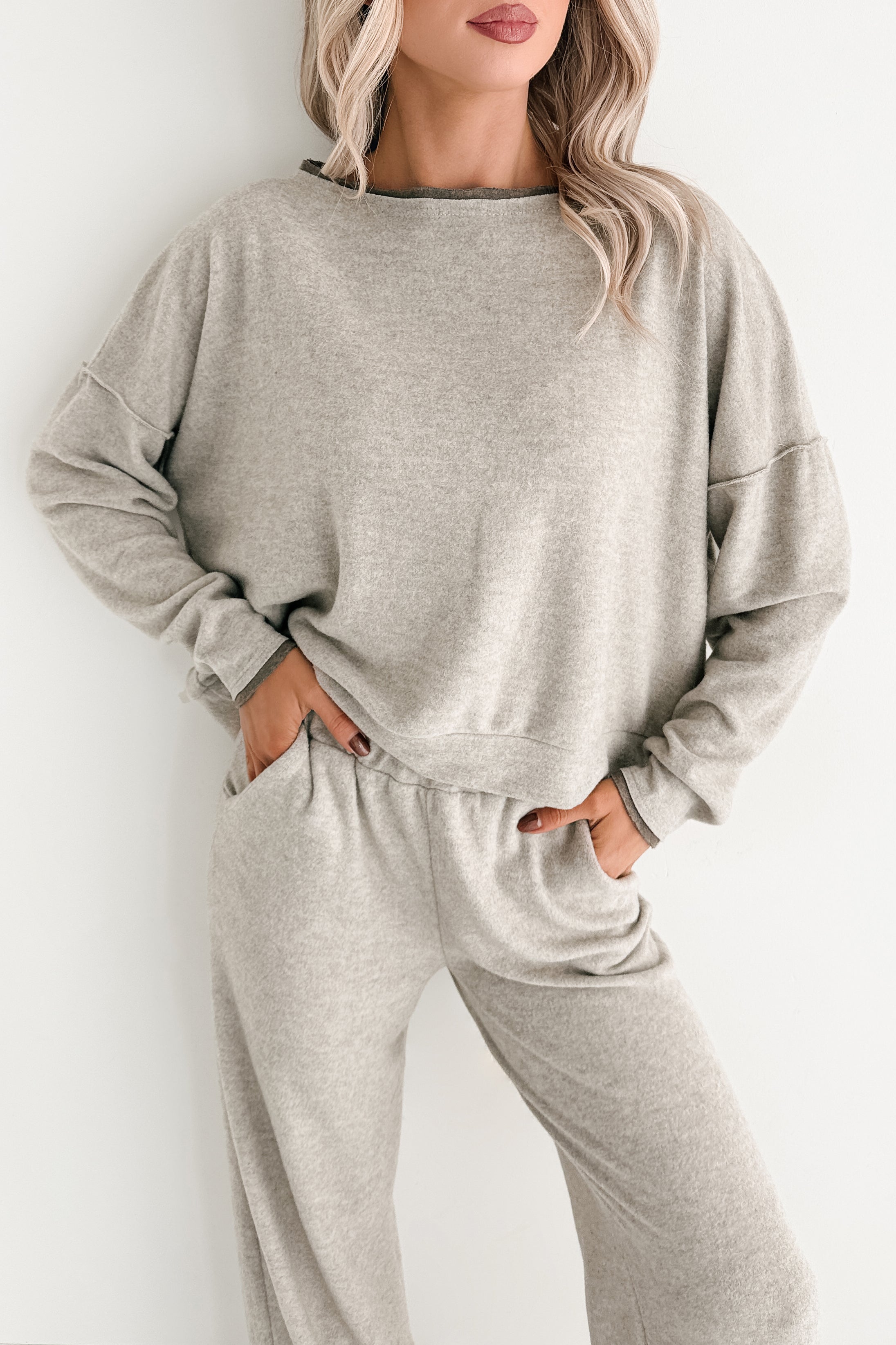 Woolen Wishes Contrast Trim Sweater (Heather Taupe) - NanaMacs