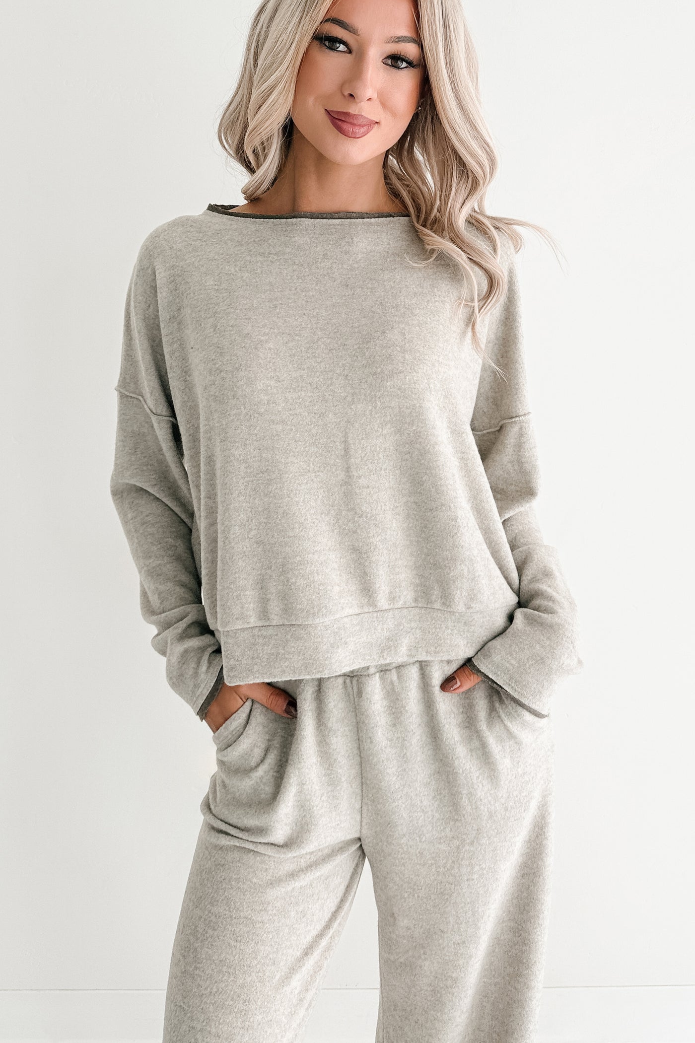 Woolen Wishes Contrast Trim Sweater (Heather Taupe) - NanaMacs