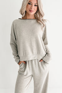 Woolen Wishes Contrast Trim Sweater (Heather Taupe) - NanaMacs