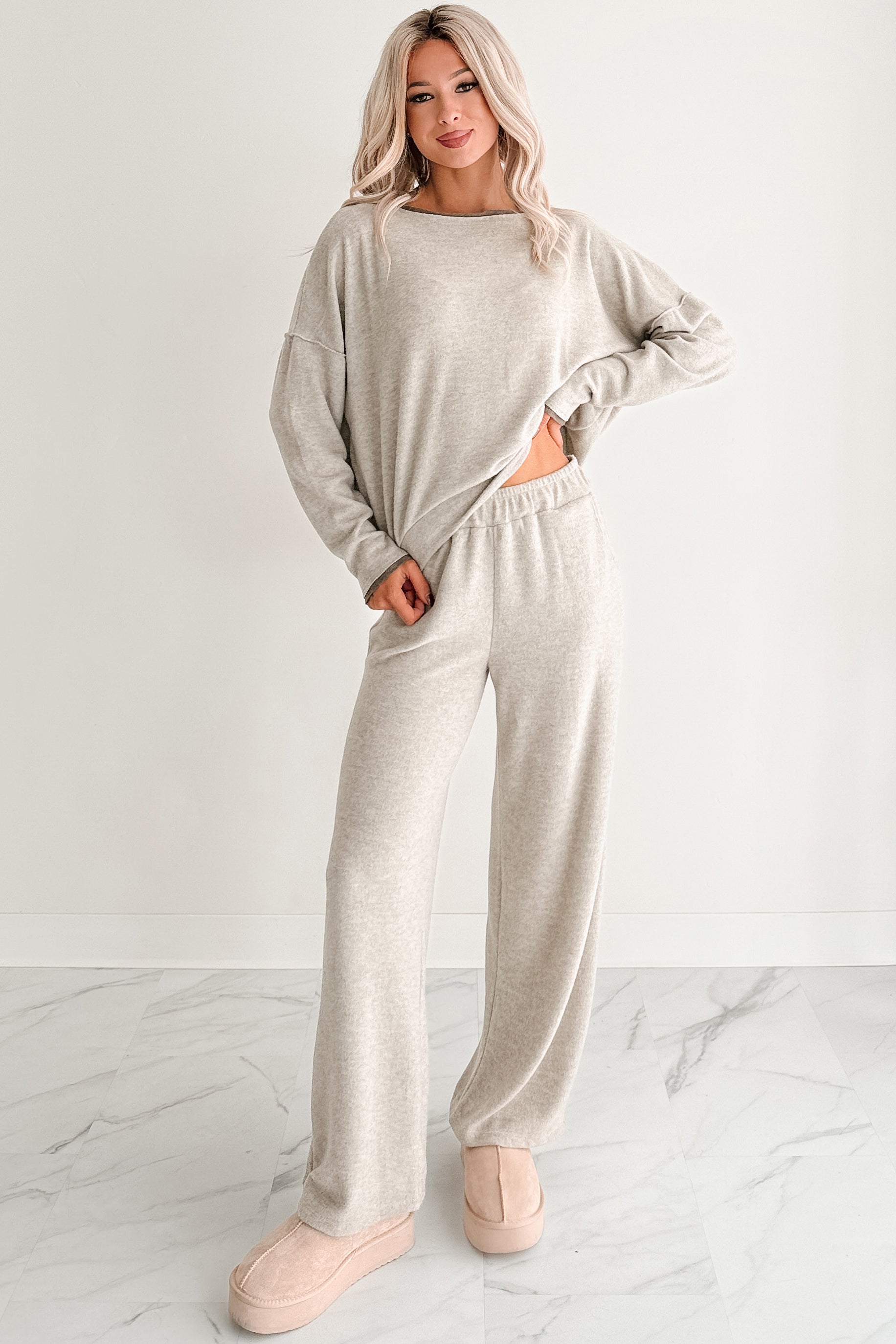Stay Toasty Straight Leg Lounge Pants (Heather Taupe) - NanaMacs