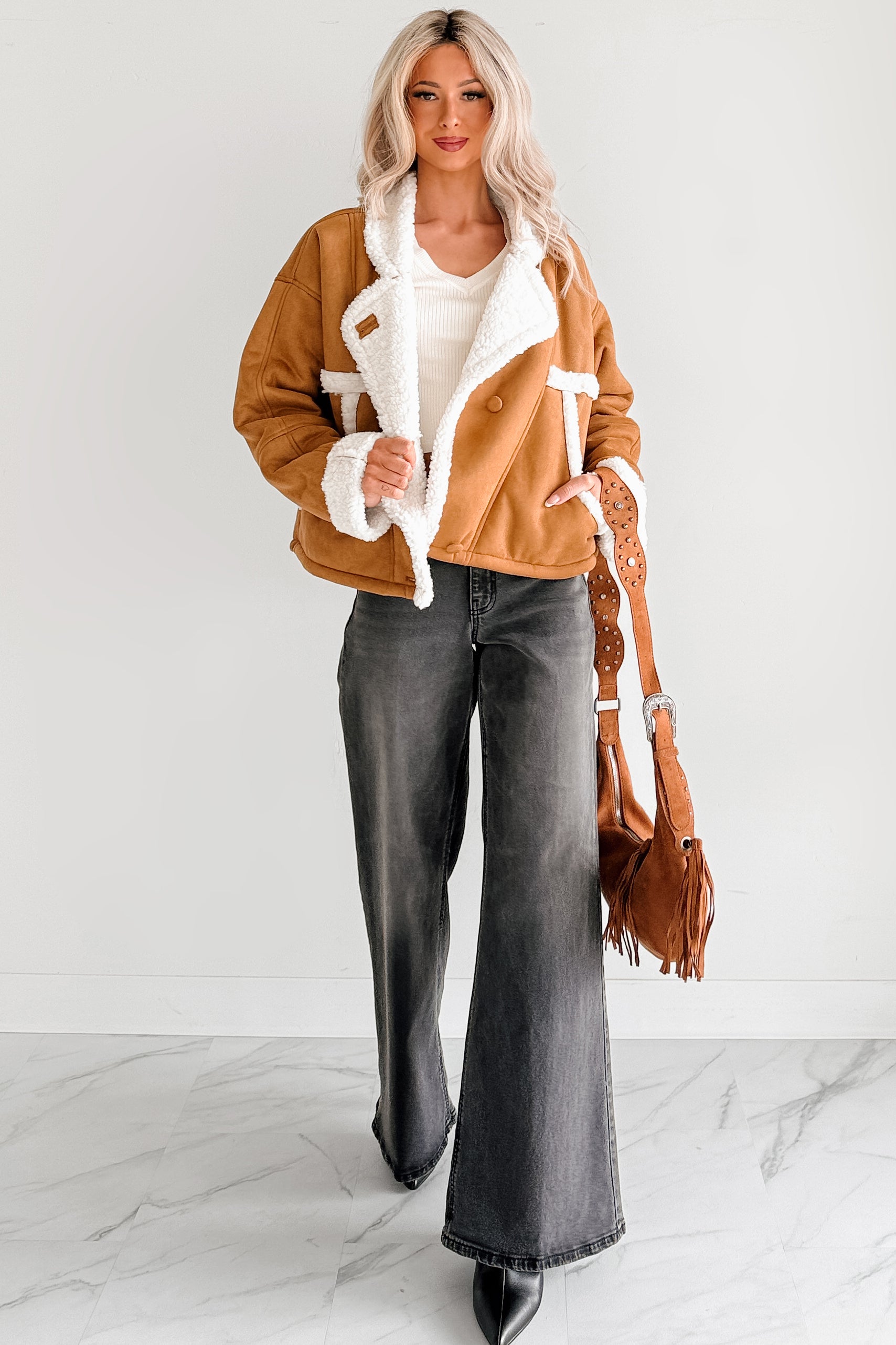 Carol Nights Faux Suede Sherpa Jacket (Camel) - NanaMacs