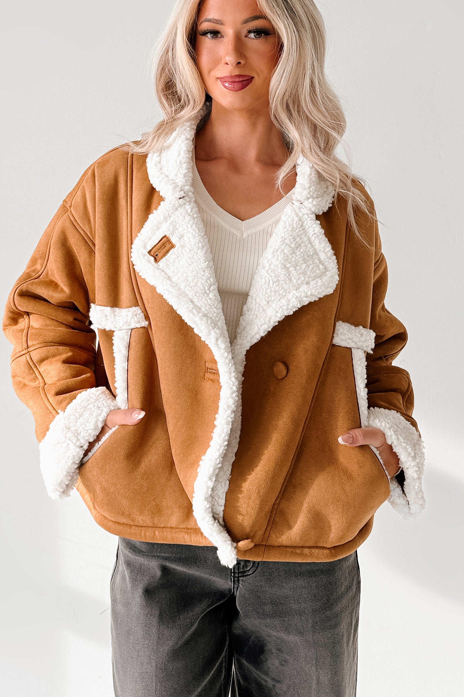 Carol Nights Faux Suede Sherpa Jacket (Camel) - NanaMacs