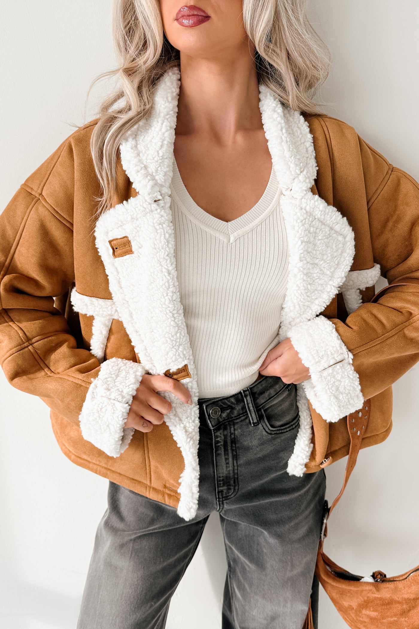 Carol Nights Faux Suede Sherpa Jacket (Camel) - NanaMacs