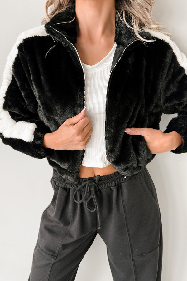 Radiance Rule Faux Fur Cropped Jacket (Black) - NanaMacs