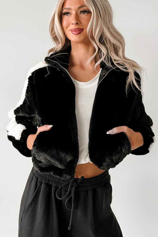 Radiance Rule Faux Fur Cropped Jacket (Black) - NanaMacs