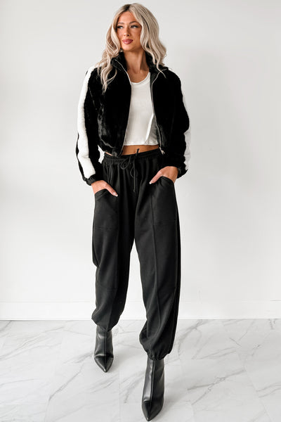 Radiance Rule Faux Fur Cropped Jacket (Black) - NanaMacs