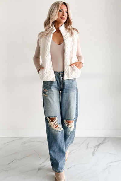 Warm Welcome Cable Knit Puffer Vest (Ivory)