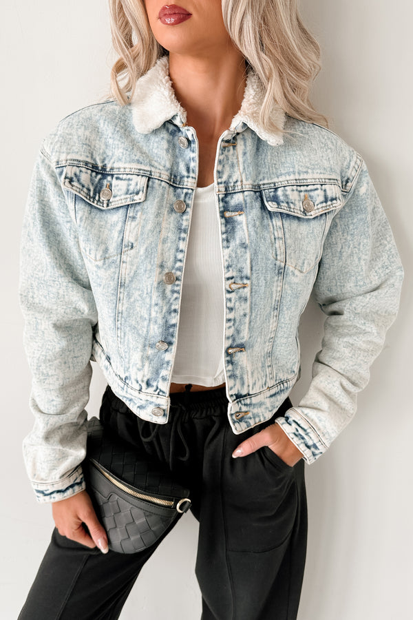 Wintry Whispers Sherpa Denim Jacket (Acid Blue)