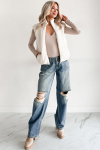 Warm Welcome Cable Knit Puffer Vest (Ivory)