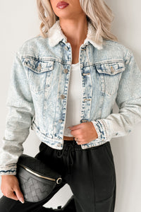 Wintry Whispers Sherpa Denim Jacket (Acid Blue) - NanaMacs