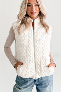 Warm Welcome Cable Knit Puffer Vest (Ivory)