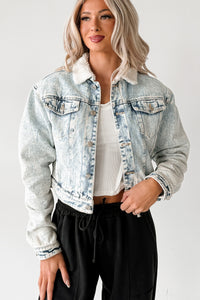 Wintry Whispers Sherpa Denim Jacket (Acid Blue) - NanaMacs