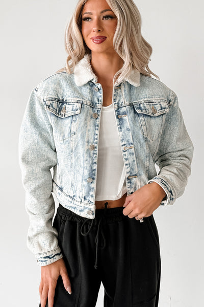 Wintry Whispers Sherpa Denim Jacket (Acid Blue)