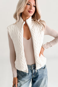 Warm Welcome Cable Knit Puffer Vest (Ivory)