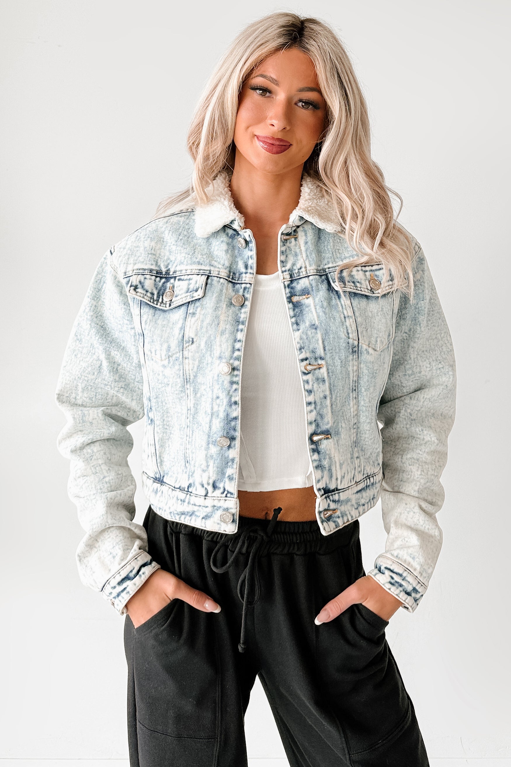 Wintry Whispers Sherpa Denim Jacket (Acid Blue) - NanaMacs