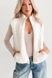 Warm Welcome Cable Knit Puffer Vest (Ivory)