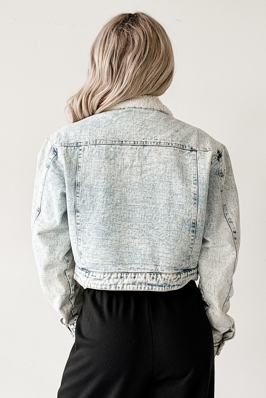 Wintry Whispers Sherpa Denim Jacket (Acid Blue) - NanaMacs