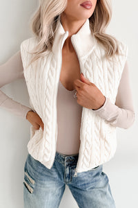 Warm Welcome Cable Knit Puffer Vest (Ivory)