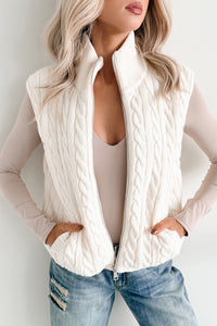 Warm Welcome Cable Knit Puffer Vest (Ivory)