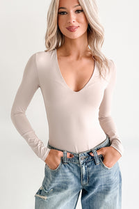 Daily Ease Long Sleeve V Neck Bodysuit (Light Taupe) - NanaMacs