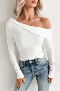 Luxe Basics One Shoulder Ribbed Top (Off-White)