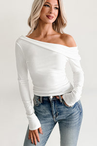Luxe Basics One Shoulder Ribbed Top (Off-White)