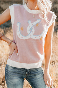 Lasso My Heart Horseshoe Sleeveless Sweater (Blush) - NanaMacs