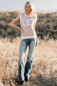 Lasso My Heart Horseshoe Sleeveless Sweater (Blush) - NanaMacs