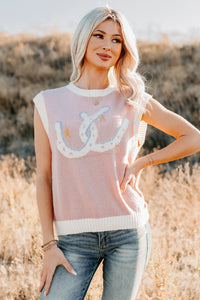 Lasso My Heart Horseshoe Sleeveless Sweater (Blush) - NanaMacs