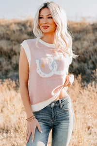 Lasso My Heart Horseshoe Sleeveless Sweater (Blush) - NanaMacs
